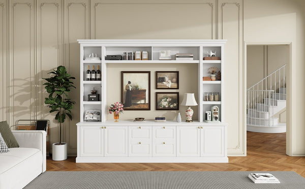 English Elm All-in-one White Mdf Entertainment Center with Bookcase and Display Storage for Living Rooms N710S688103K