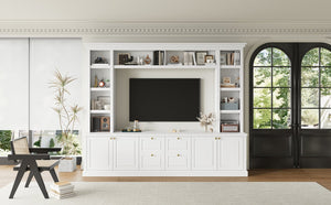 English Elm All-in-one White Mdf Entertainment Center with Bookcase and Display Storage for Living Rooms N710S688103K
