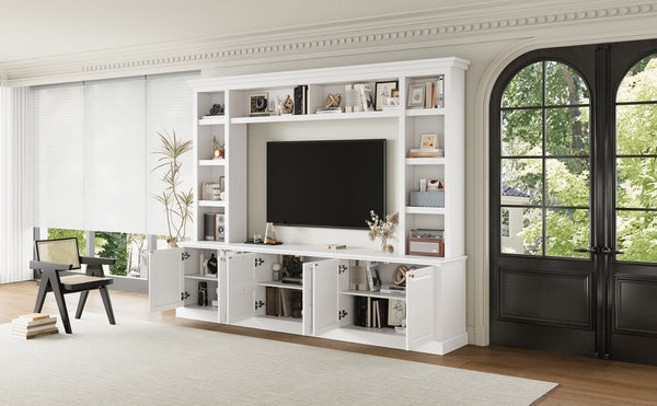 English Elm All-in-one White Mdf Entertainment Center with Bookcase and Display Storage for Living Rooms N710S688103K