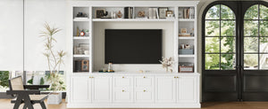 English Elm All-in-one White Mdf Entertainment Center with Bookcase and Display Storage for Living Rooms N710S688103K