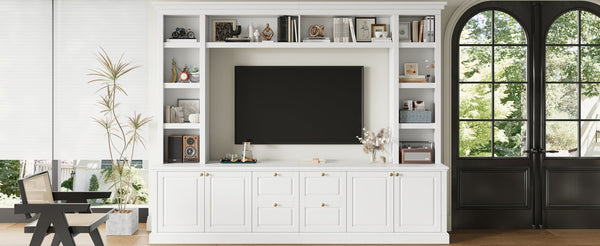 English Elm All-in-one White Mdf Entertainment Center with Bookcase and Display Storage for Living Rooms N710S688103K
