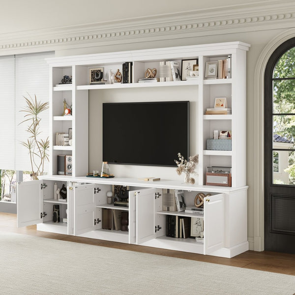 English Elm All-in-one White Mdf Entertainment Center with Bookcase and Display Storage for Living Rooms N710S688103K