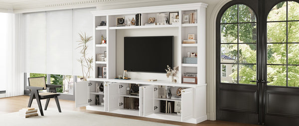 English Elm All-in-one White Mdf Entertainment Center with Bookcase and Display Storage for Living Rooms N710S688103K