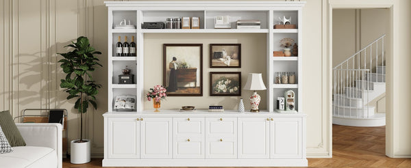 English Elm All-in-one White Mdf Entertainment Center with Bookcase and Display Storage for Living Rooms N710S688103K