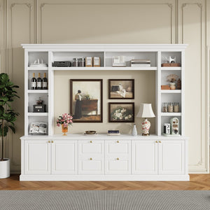English Elm All-in-one White Mdf Entertainment Center with Bookcase and Display Storage for Living Rooms N710S688103K