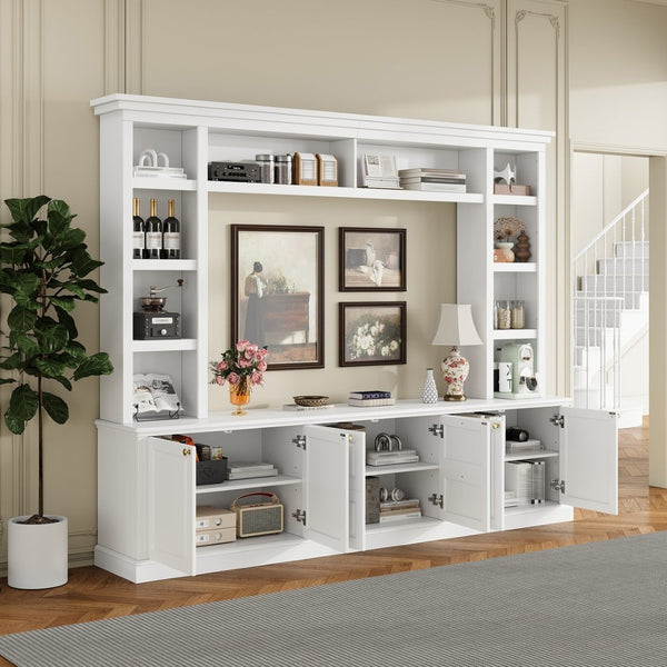 English Elm All-in-one White Mdf Entertainment Center with Bookcase and Display Storage for Living Rooms N710S688103K