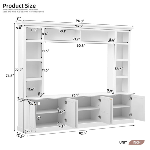 English Elm All-in-one White Mdf Entertainment Center with Bookcase and Display Storage for Living Rooms N710S688103K