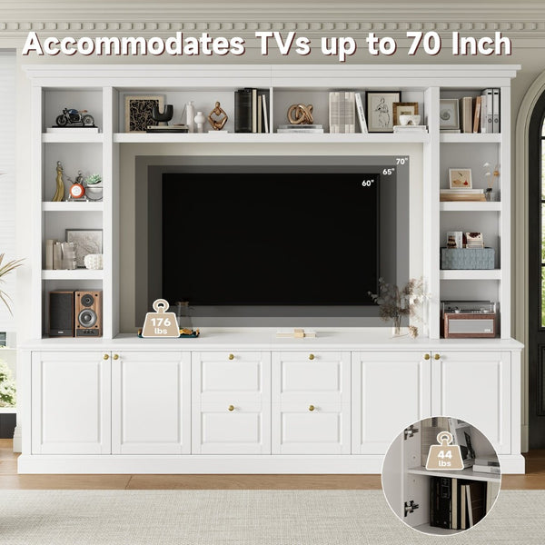 English Elm All-in-one White Mdf Entertainment Center with Bookcase and Display Storage for Living Rooms N710S688103K