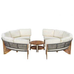 English Elm U_style Modular Semi-circle Outdoor Sofa Set with Acacia Wood Table Seats 6 N711P405047A