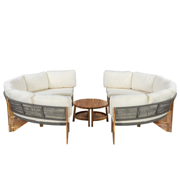English Elm U_style Modular Semi-circle Outdoor Sofa Set with Acacia Wood Table Seats 6 N711P405047A