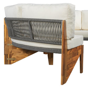 English Elm U_style Modular Semi-circle Outdoor Sofa Set with Acacia Wood Table Seats 6 N711P405047A