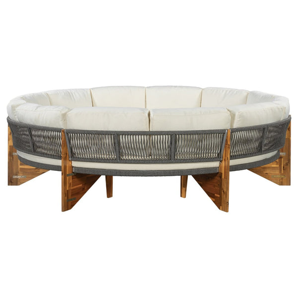 English Elm U_style Modular Semi-circle Outdoor Sofa Set with Acacia Wood Table Seats 6 N711P405047A