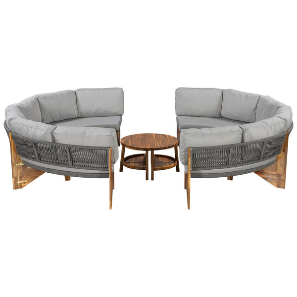 English Elm U_style Modular Semicircular Outdoor Sofa Set Acacia Wood Patio Lounge Seats 6 N711P405049E