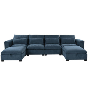English Elm U_style Modular U-shaped Sectional Sofa with Ottomans Linen Fabric Modern Living Room N711P405449C
