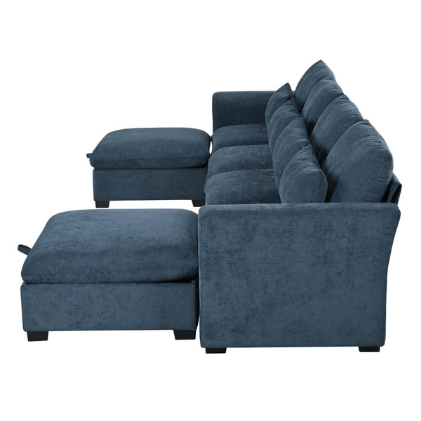 English Elm U_style Modular U-shaped Sectional Sofa with Ottomans Linen Fabric Modern Living Room N711P405449C