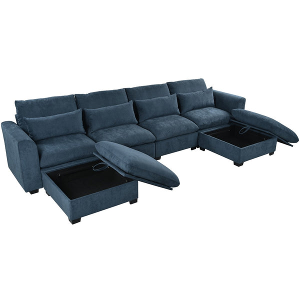 English Elm U_style Modular U-shaped Sectional Sofa with Ottomans Linen Fabric Modern Living Room N711P405449C