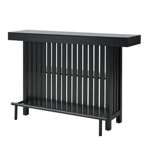 English Elm U_style Marble Grain Counter Height Bar Table with Slatted Panels and Built in Wine Rack Black N711P427063B