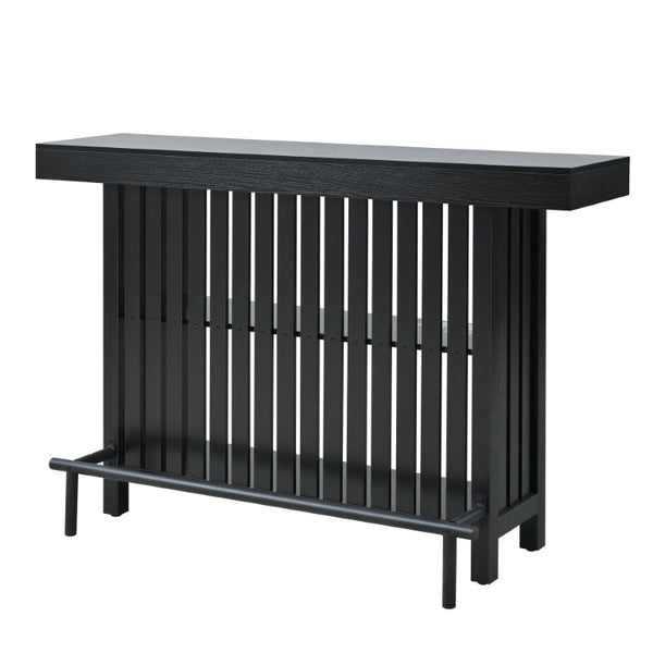 English Elm U_style Marble Grain Counter Height Bar Table with Slatted Panels and Built in Wine Rack Black N711P427063B