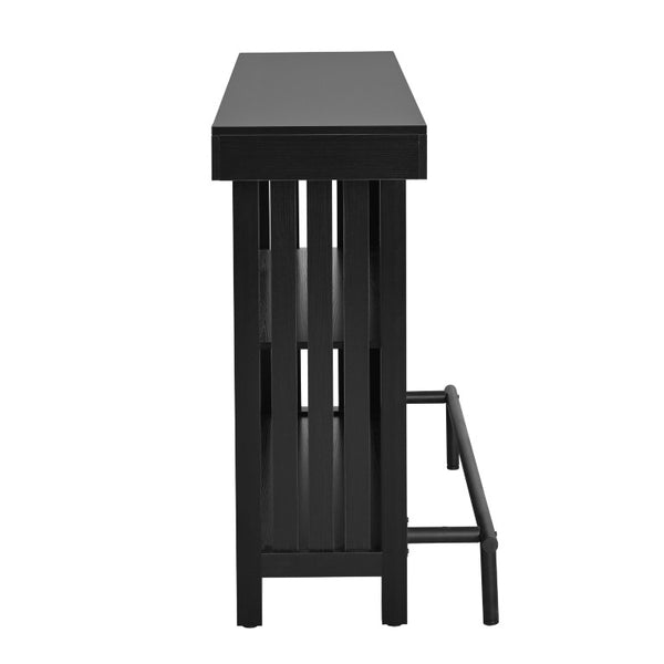 English Elm U_style Marble Grain Counter Height Bar Table with Slatted Panels and Built in Wine Rack Black N711P427063B