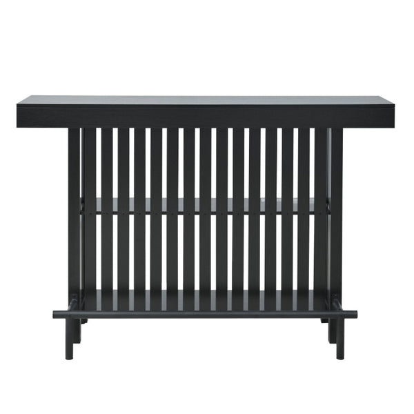 English Elm U_style Marble Grain Counter Height Bar Table with Slatted Panels and Built in Wine Rack Black N711P427063B