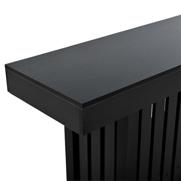 English Elm U_style Marble Grain Counter Height Bar Table with Slatted Panels and Built in Wine Rack Black N711P427063B