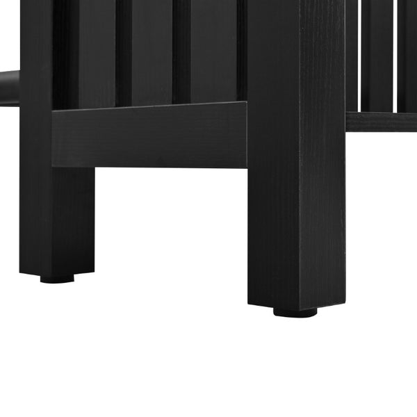 English Elm U_style Marble Grain Counter Height Bar Table with Slatted Panels and Built in Wine Rack Black N711P427063B