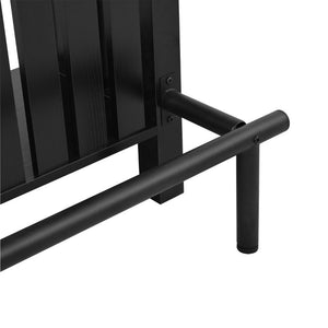 English Elm U_style Marble Grain Counter Height Bar Table with Slatted Panels and Built in Wine Rack Black N711P427063B