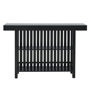 English Elm U_style Marble Grain Counter Height Bar Table with Slatted Panels and Built in Wine Rack Black N711P427063B