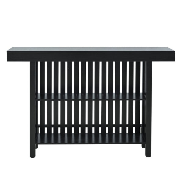English Elm U_style Marble Grain Counter Height Bar Table with Slatted Panels and Built in Wine Rack Black N711P427063B