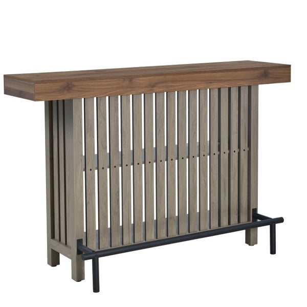 English Elm U_style Marble Grain Counter Height Bar Table with Slatted Panels and Built in Wine Rack Grey+Brown N711P427063R