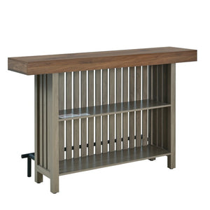 English Elm U_style Marble Grain Counter Height Bar Table with Slatted Panels and Built in Wine Rack Grey+Brown N711P427063R