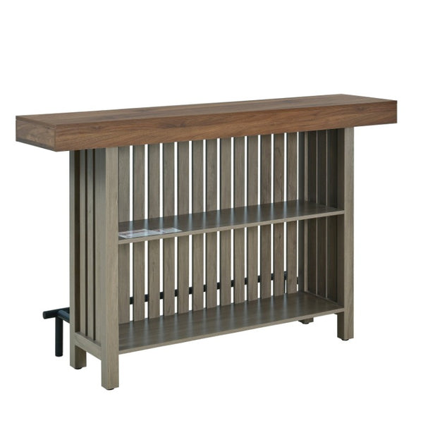 English Elm U_style Marble Grain Counter Height Bar Table with Slatted Panels and Built in Wine Rack Grey+Brown N711P427063R