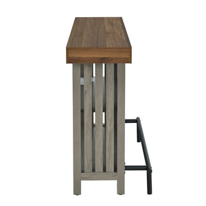 English Elm U_style Marble Grain Counter Height Bar Table with Slatted Panels and Built in Wine Rack Grey+Brown N711P427063R