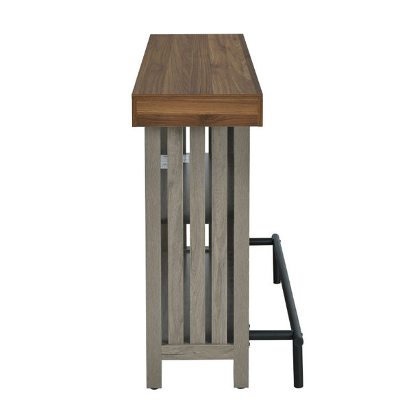English Elm U_style Marble Grain Counter Height Bar Table with Slatted Panels and Built in Wine Rack Grey+Brown N711P427063R