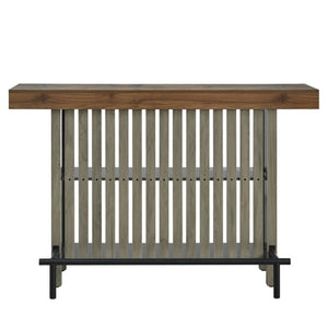 English Elm U_style Marble Grain Counter Height Bar Table with Slatted Panels and Built in Wine Rack Grey+Brown N711P427063R