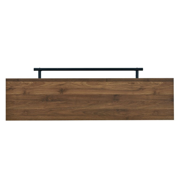English Elm U_style Marble Grain Counter Height Bar Table with Slatted Panels and Built in Wine Rack Grey+Brown N711P427063R