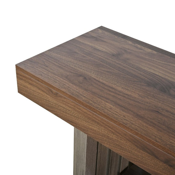 English Elm U_style Marble Grain Counter Height Bar Table with Slatted Panels and Built in Wine Rack Grey+Brown N711P427063R