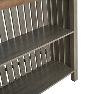 English Elm U_style Marble Grain Counter Height Bar Table with Slatted Panels and Built in Wine Rack Grey+Brown N711P427063R