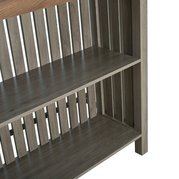 English Elm U_style Marble Grain Counter Height Bar Table with Slatted Panels and Built in Wine Rack Grey+Brown N711P427063R