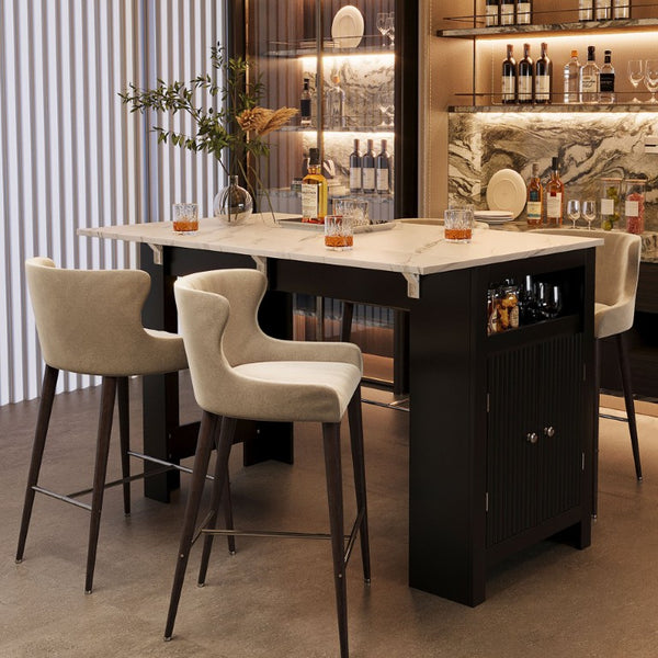 English Elm U_style-Ca Multifunctional Drop Leaf Sideboard with Marble Top Two Door Kitchen Cabinet Black, Walnut N711P427079B