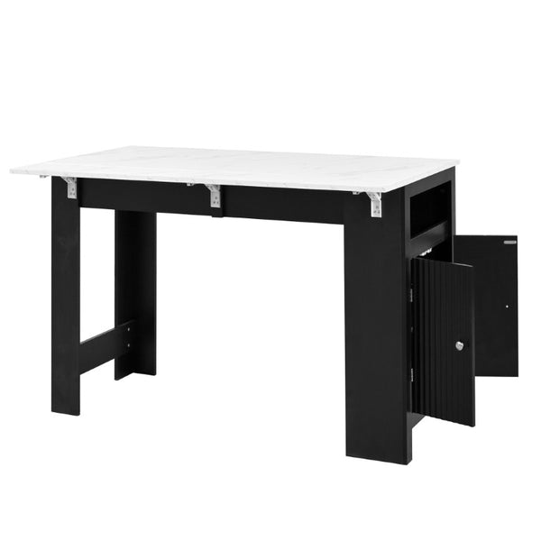 English Elm U_style-Ca Multifunctional Drop Leaf Sideboard with Marble Top Two Door Kitchen Cabinet Black, Walnut N711P427079B