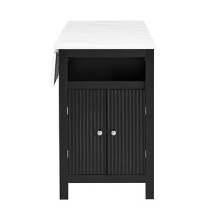 English Elm U_style-Ca Multifunctional Drop Leaf Sideboard with Marble Top Two Door Kitchen Cabinet Black, Walnut N711P427079B