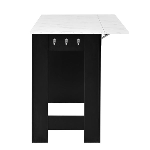 English Elm U_style-Ca Multifunctional Drop Leaf Sideboard with Marble Top Two Door Kitchen Cabinet Black, Walnut N711P427079B