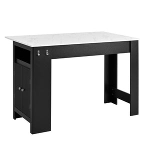 English Elm U_style-Ca Multifunctional Drop Leaf Sideboard with Marble Top Two Door Kitchen Cabinet Black, Walnut N711P427079B