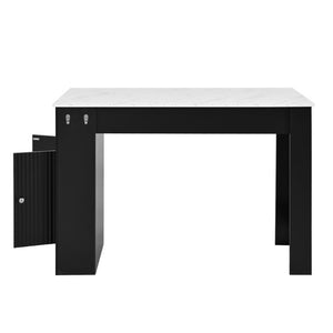 English Elm U_style-Ca Multifunctional Drop Leaf Sideboard with Marble Top Two Door Kitchen Cabinet Black, Walnut N711P427079B