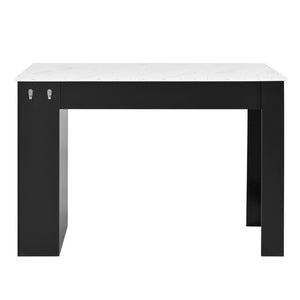 English Elm U_style-Ca Multifunctional Drop Leaf Sideboard with Marble Top Two Door Kitchen Cabinet Black, Walnut N711P427079B