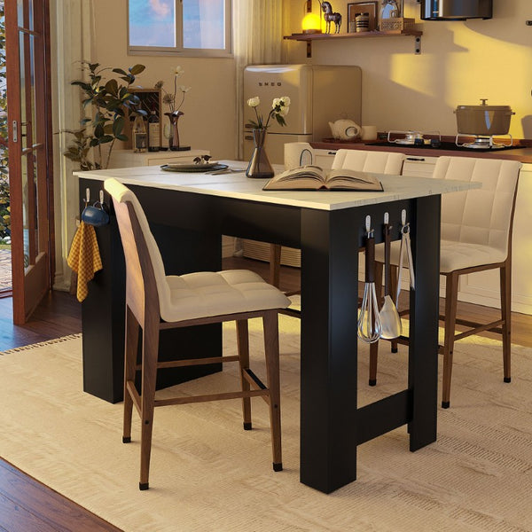 English Elm U_style-Ca Multifunctional Drop Leaf Sideboard with Marble Top Two Door Kitchen Cabinet Black, Walnut N711P427079B