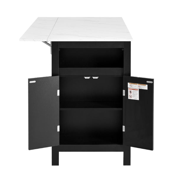 English Elm U_style-Ca Multifunctional Drop Leaf Sideboard with Marble Top Two Door Kitchen Cabinet Black, Walnut N711P427079B