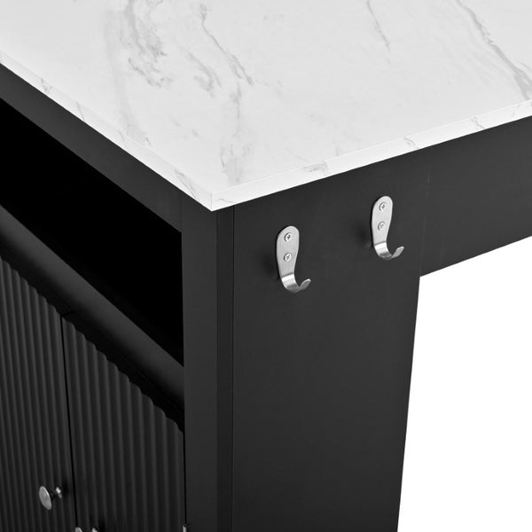English Elm U_style-Ca Multifunctional Drop Leaf Sideboard with Marble Top Two Door Kitchen Cabinet Black, Walnut N711P427079B