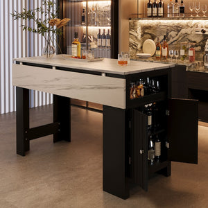 English Elm U_style-Ca Multifunctional Drop Leaf Sideboard with Marble Top Two Door Kitchen Cabinet Black, Walnut N711P427079B